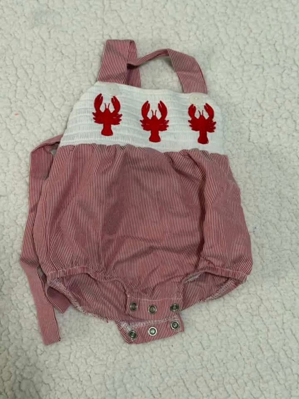 Red Stripe Crawfish Smocked Baby Romper